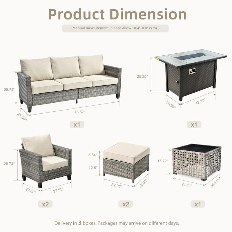 OVIOS 7 Pieces Patio Furniture Set with Solar-Powered Table & Fire Pit