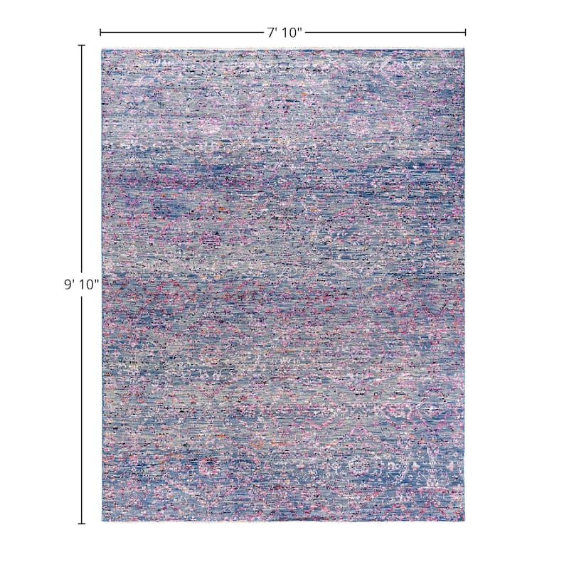 Modern One-of-a-Kind Handmade Area Rug - Blue, 7' 10" x 9' 10" - 7' 10" x 9' 10"