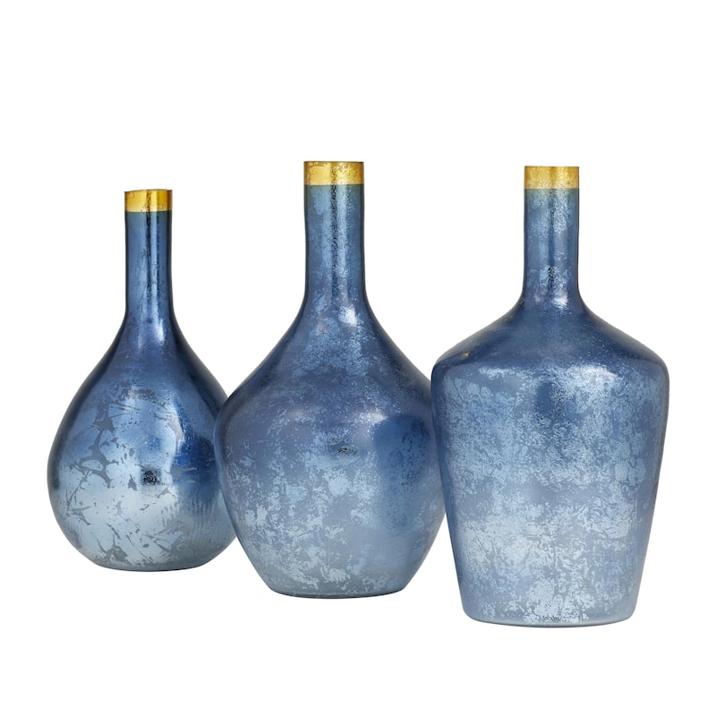 Glass Decorative Vase with Gold Rim - Set of 3 White, Blue or Black - Roche River Decor