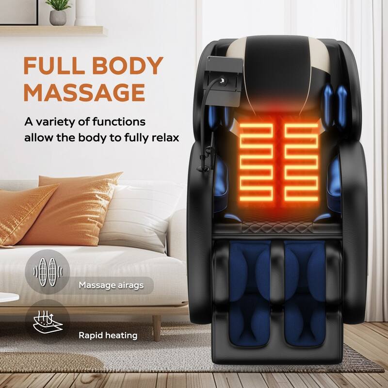 Luxury Zero Gravity Full-Body Massage Chair with Heating, Bluetooth Audio, and Foot Rollers - Home Relaxation Recliner