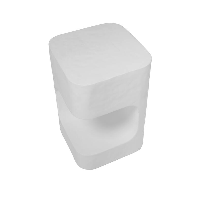 Grover Outdoor Faux Stone Asymmetrical Side Table