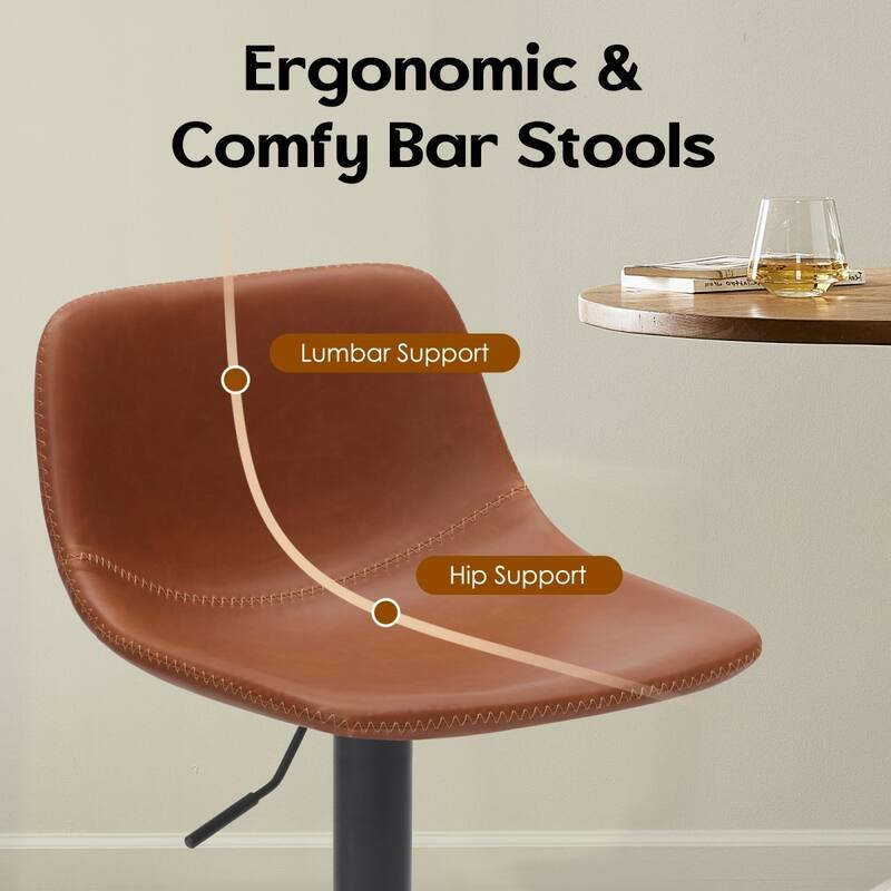 Mid-Century Modern Faux Leather Swivel Adjustable Bar Stools Set of 2