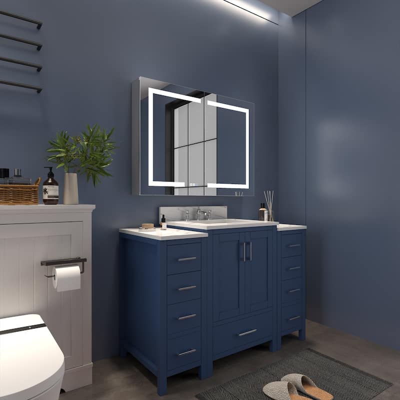 ExBrite 36" x 30" LED Lighted Bathroom Medicine Cabinet with Mirror,Recessed or Surface Mount,Defog