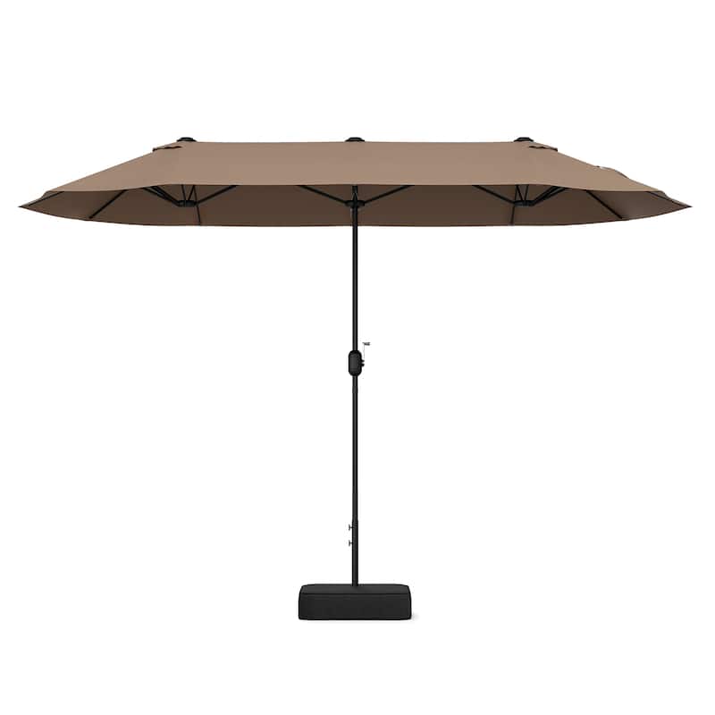 Gymax 13FT Double-sided Patio Umbrella w/ Crank Handle Umbrella Base - Tan