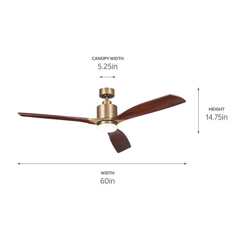Kichler Lighting Ridley II 60 inch Integrated LED Indoor Natural Brass Ceiling Fan