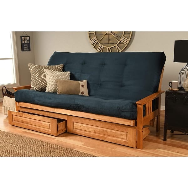 85 in. Butternut/Suede Navy Polyester Upholstered Queen Size Futon Set ...