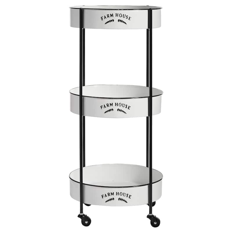 Metal Kitchen Rolling 3 Shelves Storage Cart with Wheels and Black Accents - White - Roche River Decor - White - 16"W, 34"H