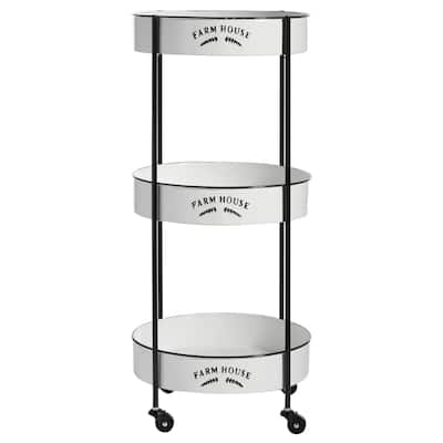 Metal Kitchen Rolling 3 Shelves Storage Cart with Wheels and Black Accents - White - Roche River Decor