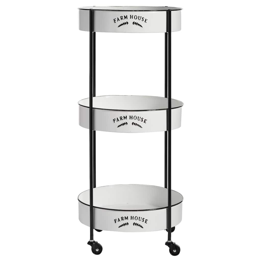 Metal Kitchen Rolling 3 Shelves Storage Cart with Wheels and Black Accents - White - Roche River Decor