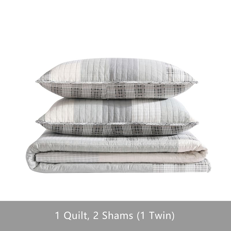 Eddie Bauer Fairview Grey Cotton Lightweight Reversible Quilt Set
