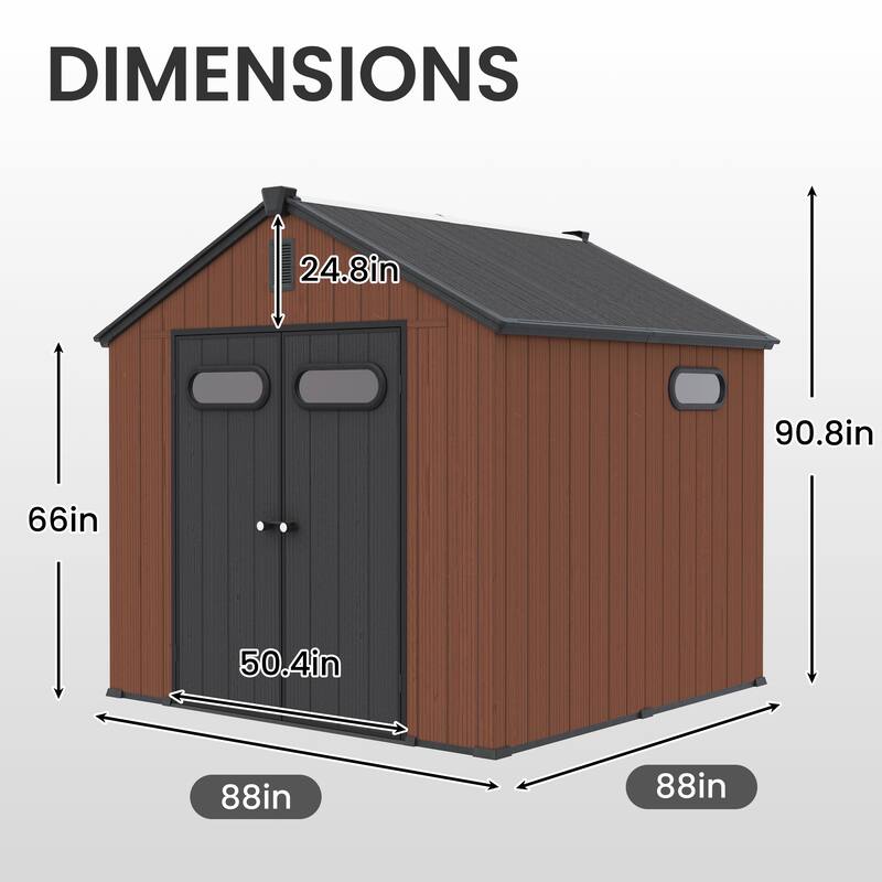8' x 8' / 8' x 10'/ 8' x 12' Outdoor Resin Storage Shed with Floor & Lockable Doors All-Weather Garden Tool Storage for Patio