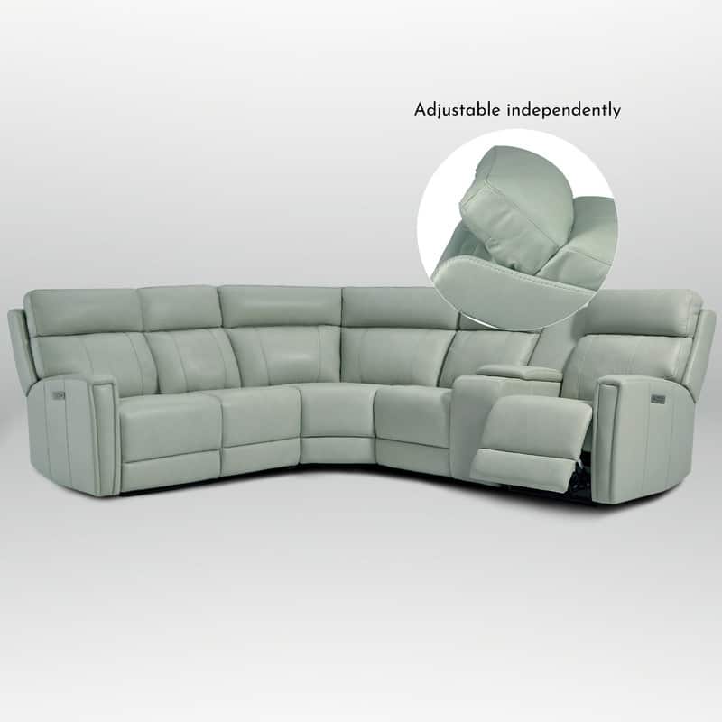 104" W Genuine Leather Power Recliner Sectional Sofa with Zero Gravity, Ajustable Headrest, USB Ports & Console