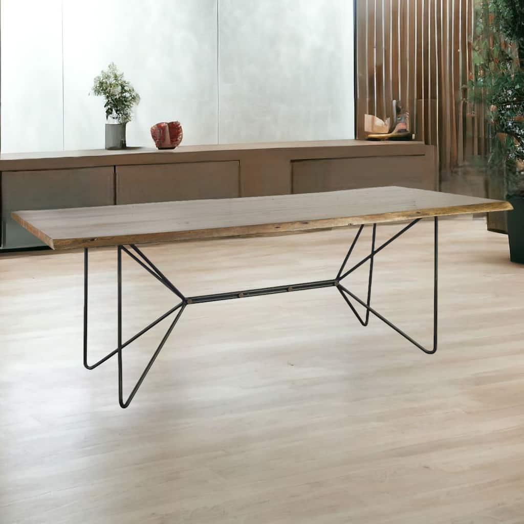 38" Natural And Black Solid Wood And Metal Trestle Base Dining Table