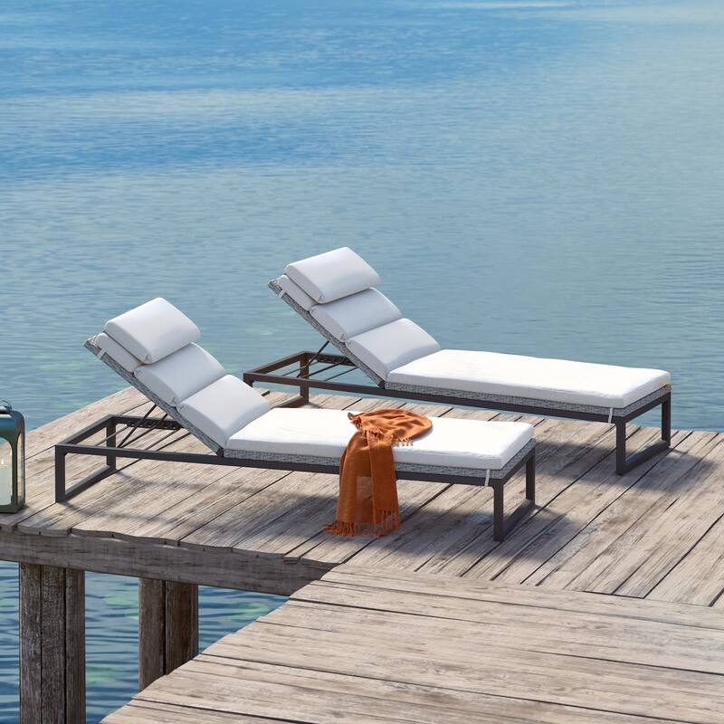 Milo Gray 2 Piece Sunbrella Outdoor Patio Chaise Lounges
