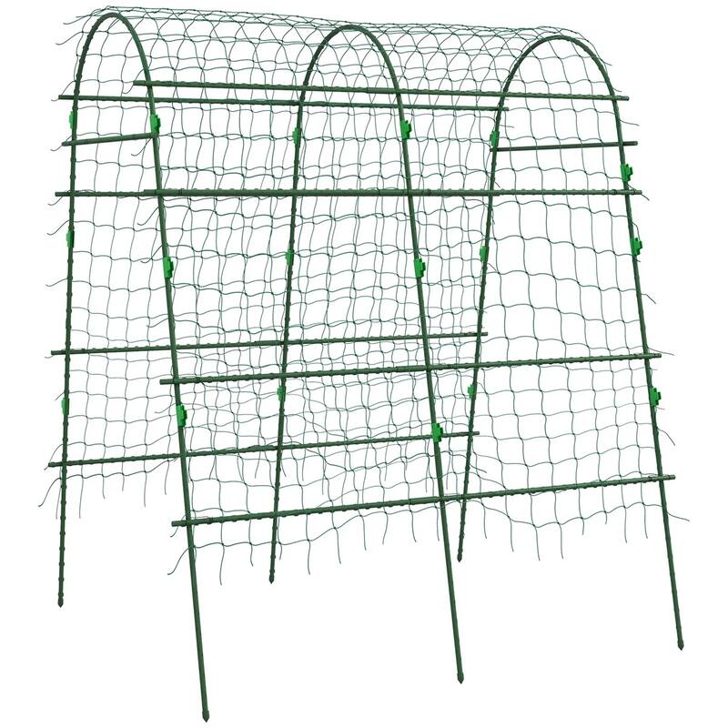 Green Steel PE Arch Trellis for Climbing Plants and Vegetables - 56.75" W x 65.75" D x 81" H - Green