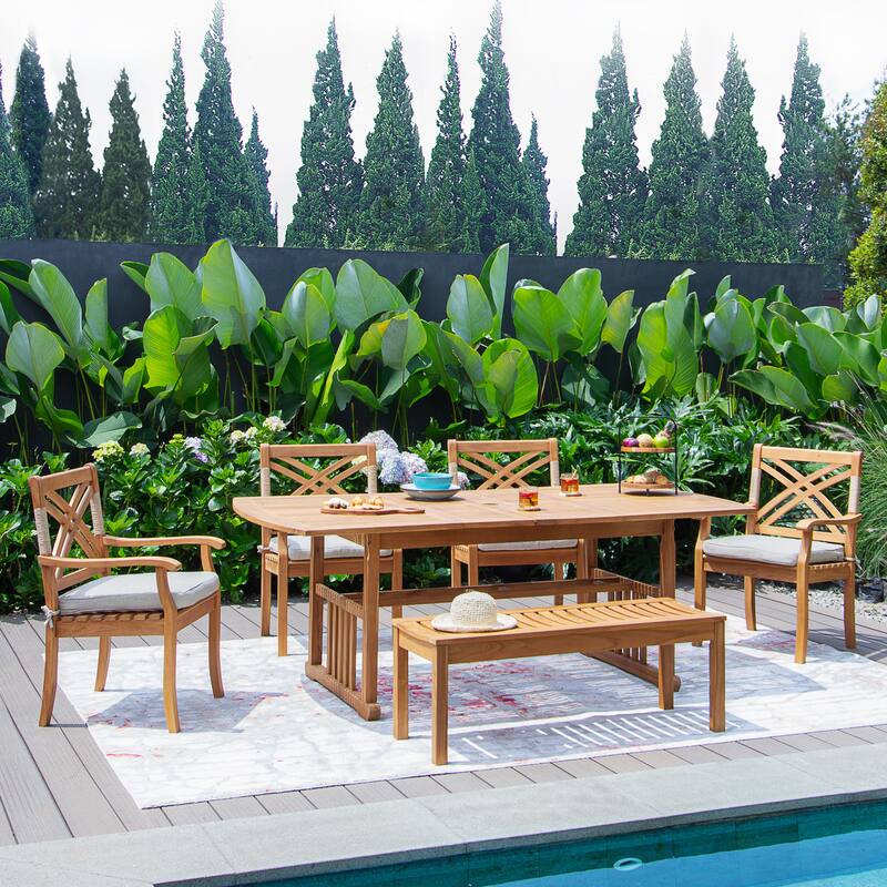 Cambridge Casual Carmel 6-Piece Teak Outdoor Patio Dining Set - Natural Teak/Light Tan