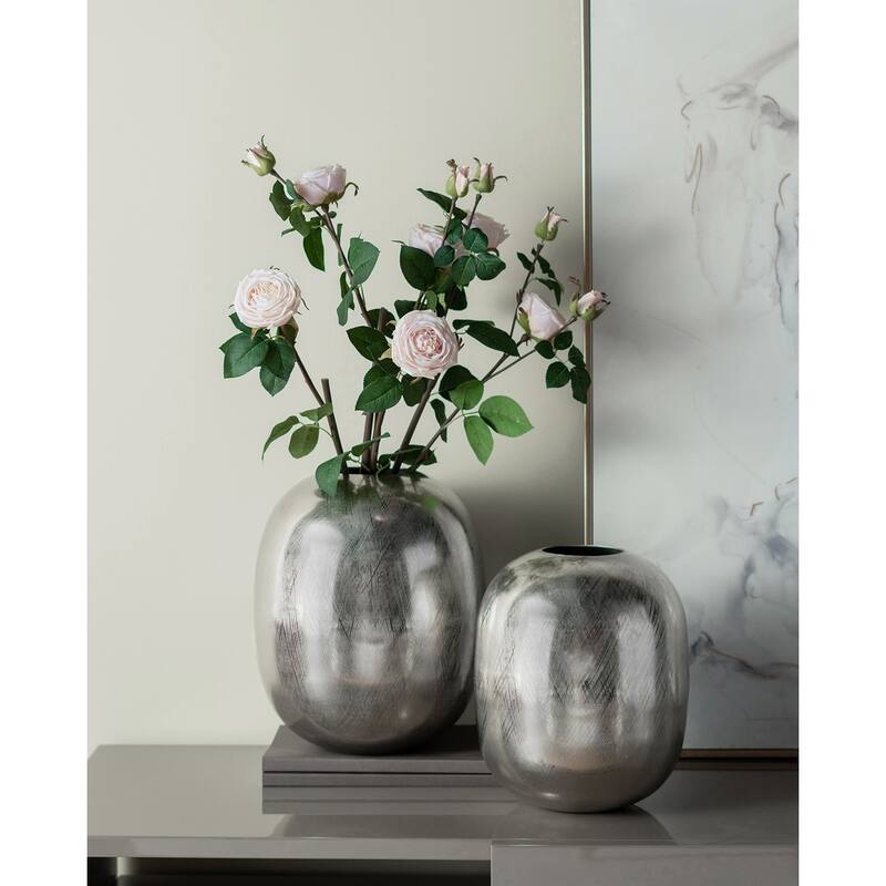 12.5x12.5x15" Aluminum Vase with Silver Streak Finish Modern Home Decor