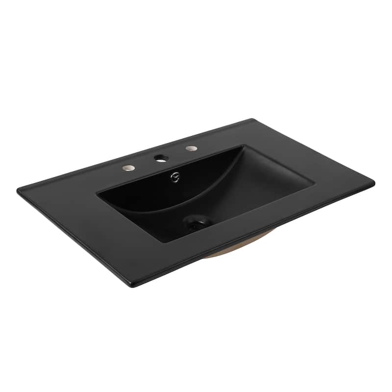 Aubert 3-Hole Classic Contemporary Rectangular Ceramic Single Sink Basin Vanity Top, by JONATHAN Y - 30 in. - Black