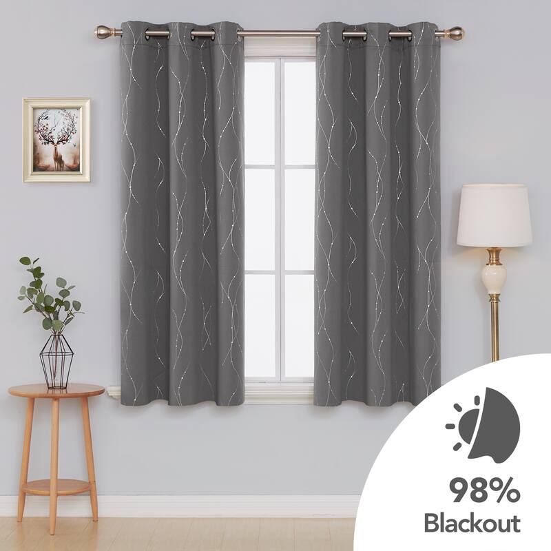 Deconovo Wave Line with Dots 42 Width Curtains Pair(2 Panel) - 42x54 Inch - Grey