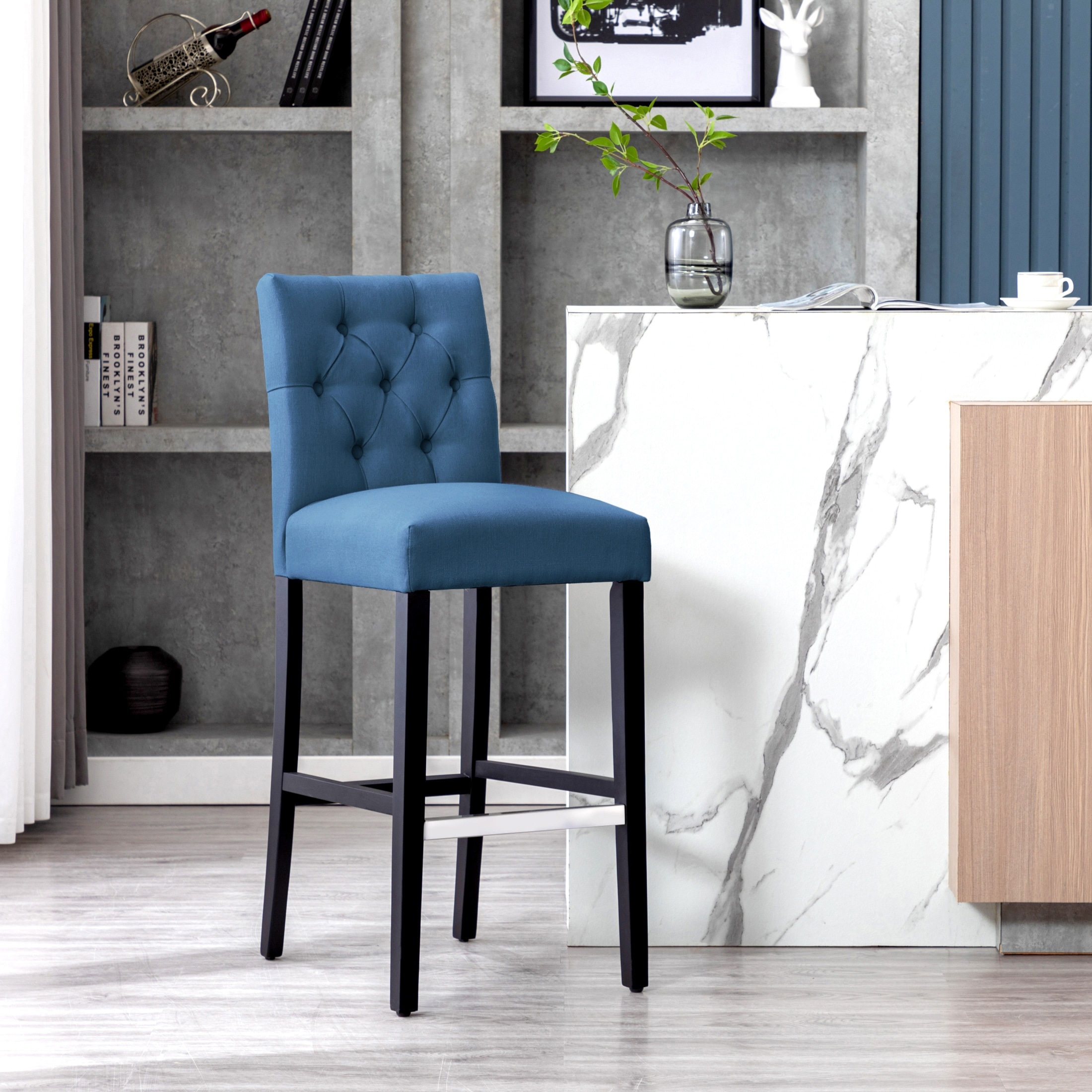 Carter 29 Button Tufted Bar Stool Black Finish