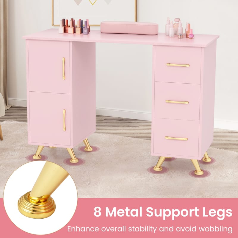 Costway Wooden Nail Desk Station with Removable Wrist Rest Metal Legs - See Details