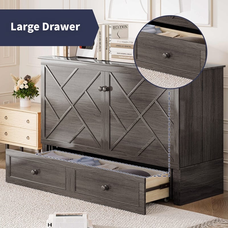 Mixoy Queen Size Murphy Bed Chest with Mattress and Storage