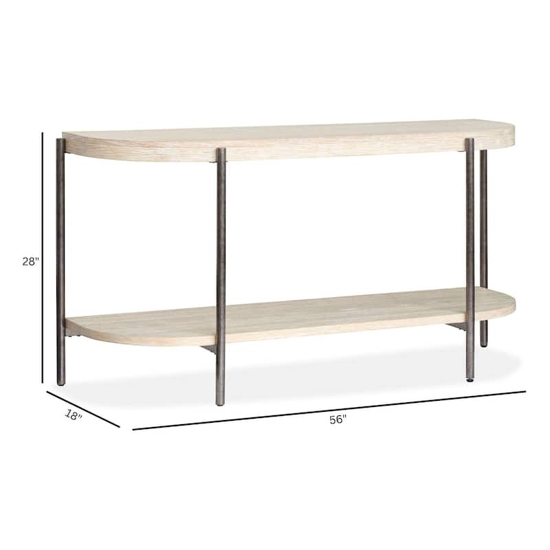 Magnussen Home Jennings Edgecomb Grey and Weathered Antique Nickel Demilune Sofa Table - 56''W x 18''D x 28''H