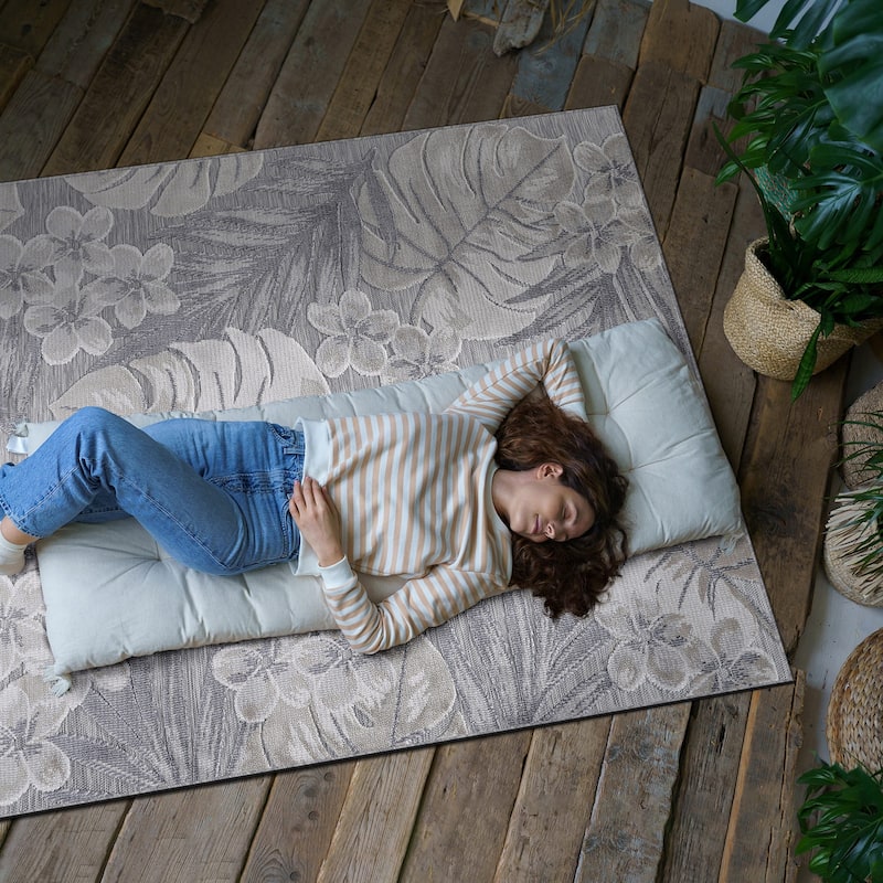 VILLADECOR Leaf Indoor Outdoor Area Rug Low High Pile Rugs For Patio
