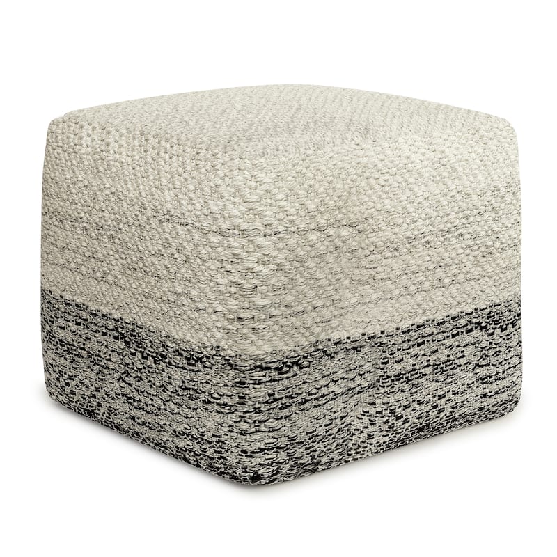 WYNDENHALL Saul Square Woven Pouf in Grey and White Recycled PET Polyester