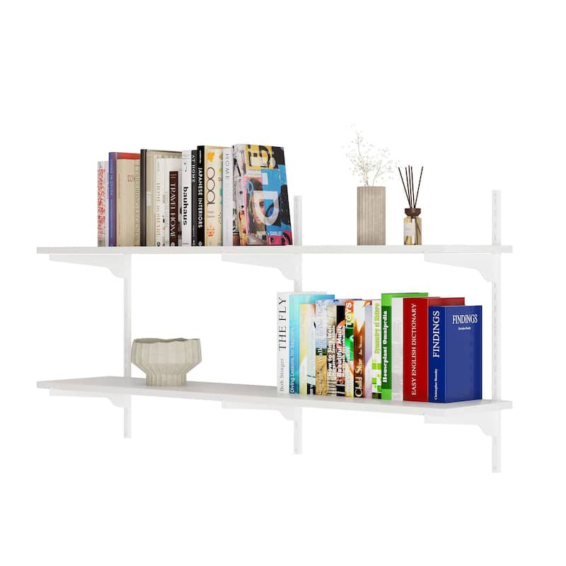 Wallniture Turin 48" Floating Bookshelves with Adjustable Brackets, Wall Shelf Unit for Living Room, Custom Tier Options, White