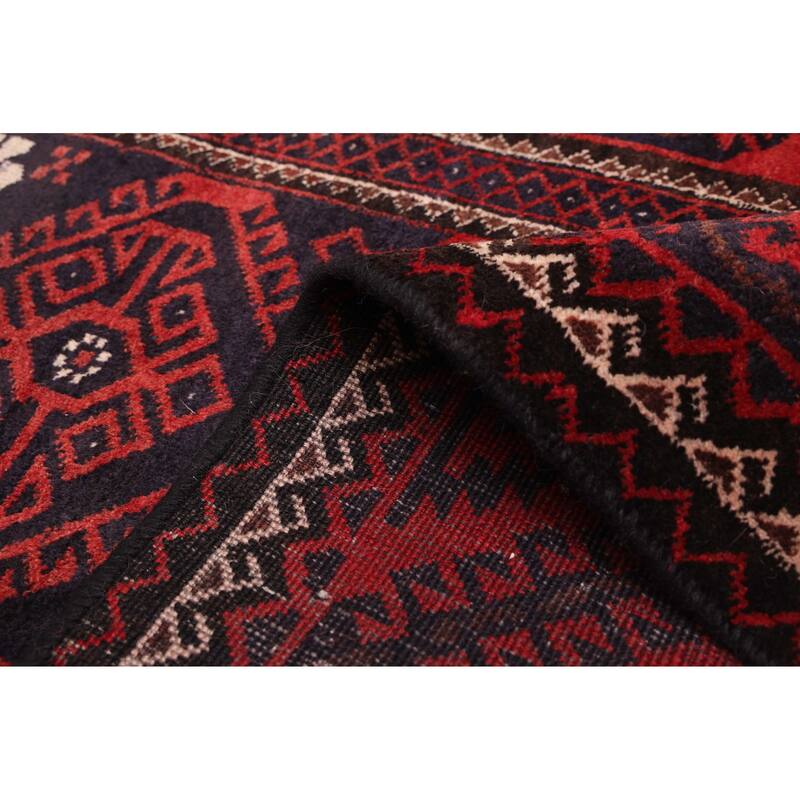 ECARPETGALLERY Hand-knotted Baluch Red Wool Rug - 3'1 x 6'10