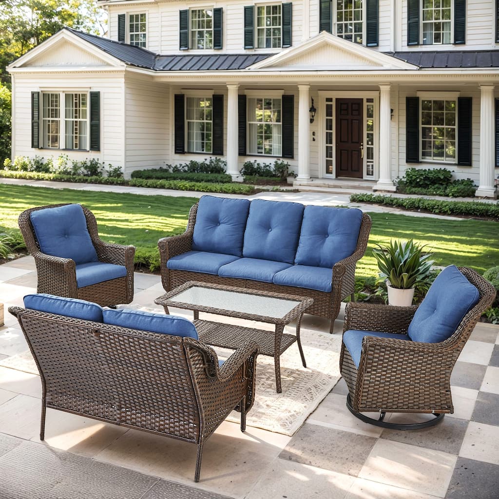 Outside Loveseat with Swivel Chiar and Sofa Brown - Blue