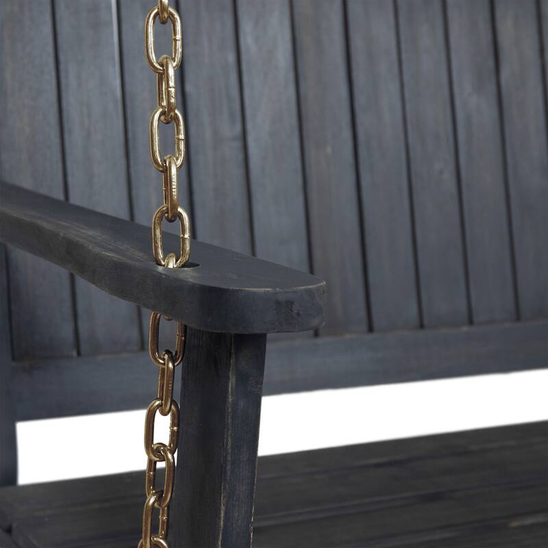 Tambora 48" Acacia Wood Porch Swing - Dark Grey, 800lb Capacity, Slat Design with 8ft Chains, Outdoor Hanging Chair