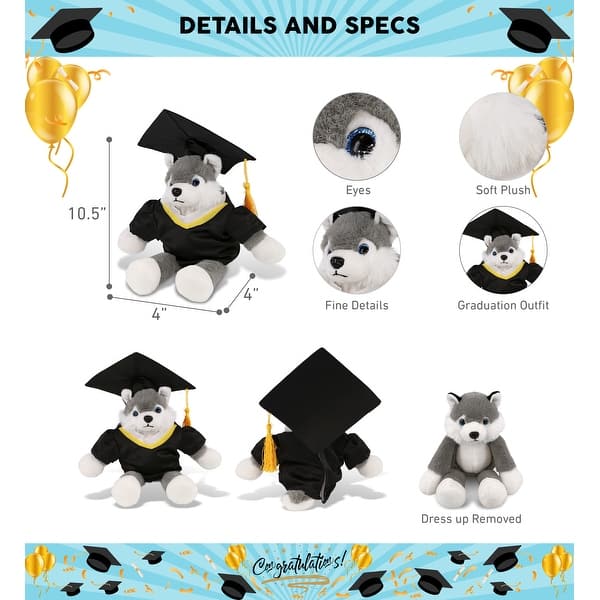 DolliBu Long Leg Husky Graduation Plush with Gown and Cap with Tassel ...