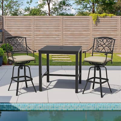 3/5-Piece Patio Bar Stool Set Cast Aluminum Swivel Bar Stools with Sunbrella Fabric Cushion