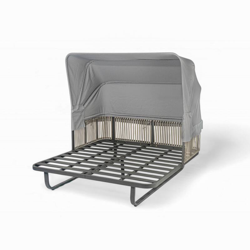 57" Outdoor Patio Rattan Daybed Sunbed with Retractable Canopy and Pillows