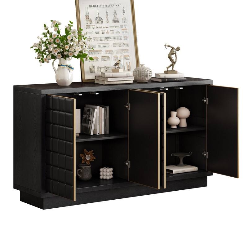 Modern 4-Door Storage Cabinet with Geometric Design and Adjustable Shelves for Home Organization