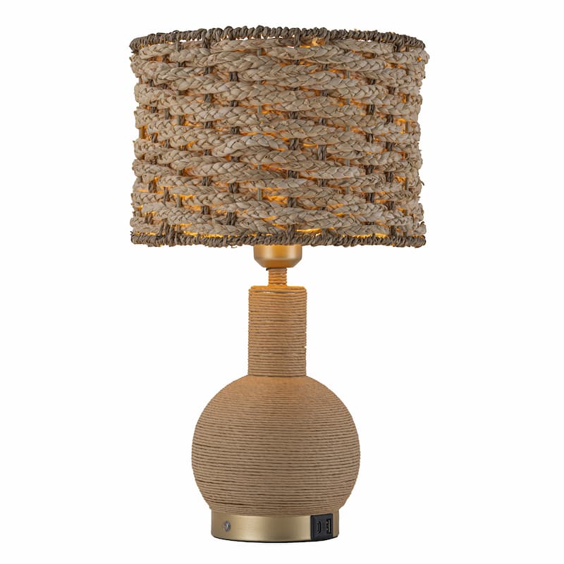Amber 19" Rattan Table Lamp with USB 3-Way Touch Dimmer