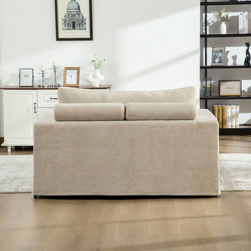 56.3"W Modern Chenille linen Loveseat Sofa,Sofa Bed with Pillows&Metal Legs