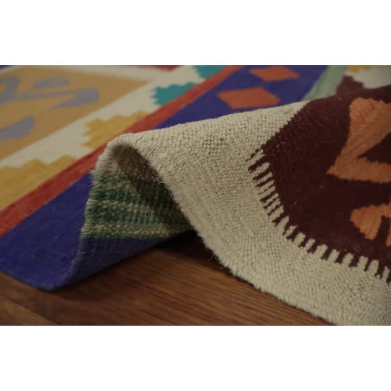 Hand Woven Oriental 100% Wool Carpet Southwestern Tribal Multi-Colored Kilim Area Rug - 12' 0'' X 8' 8''