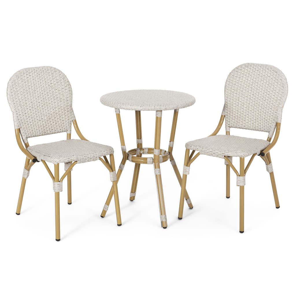 3 Piece All Weather Outdoor Hand Woven Rattan Bistro Set for 2 People, Aluminum Frame