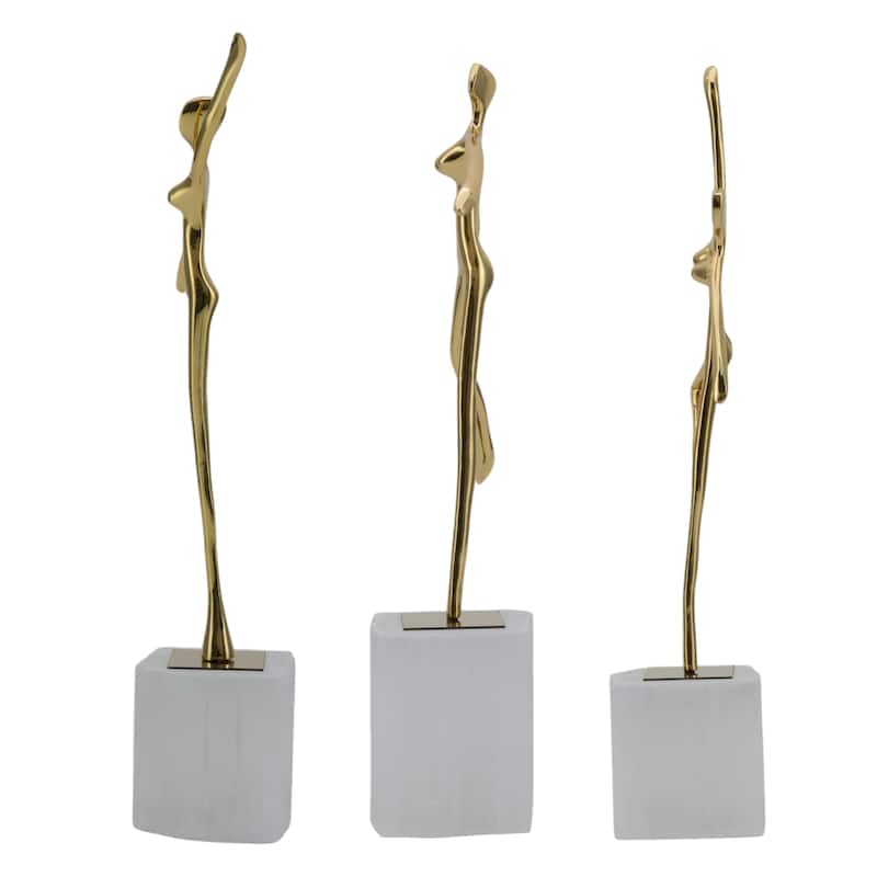Valencia Brass Dancer Figurines on Marble Base (Set of 3) - 13" Gold - 6" x 3" x 13"