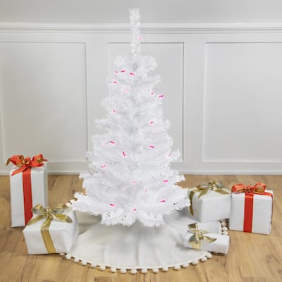 3' Woodbury White Pine Slim Artificial Christmas Tree, Pink Lights - 3 Foot