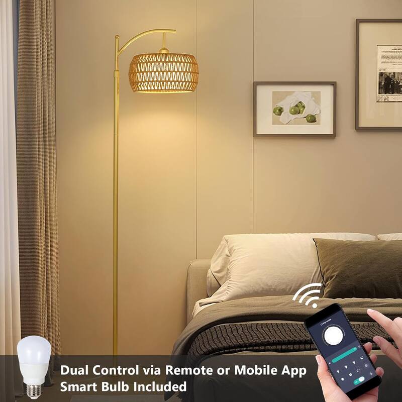 Farmhouse Floor Lamps with Remote & Dimmable Bulb