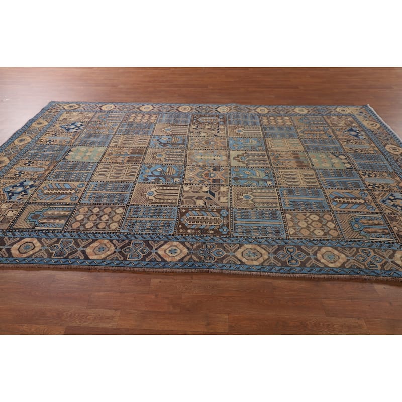 Garden Design Bakhtiari Persian Vintage Rug Handmade Blue Wool Carpet - 6'11"x 10'2"