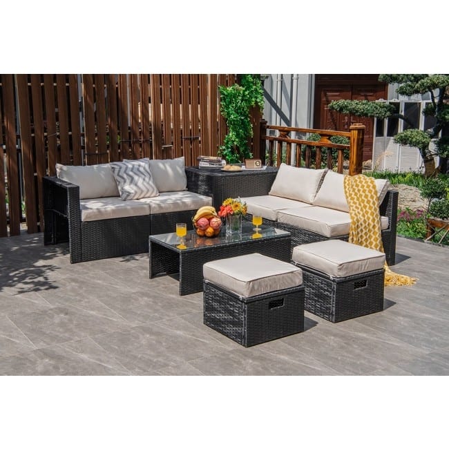 8 Pieces Patio Rattan Storage Table Furniture Set - 25" x 25" x 4" (L x W x D)