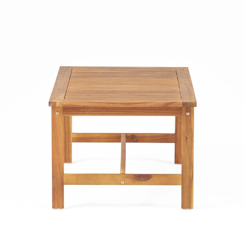 Acacia Wood Table Chairs Set with Slat Back Arm Chairs and Coffee Table, Outdoor Sectional Conversation Sets, 3-Piece