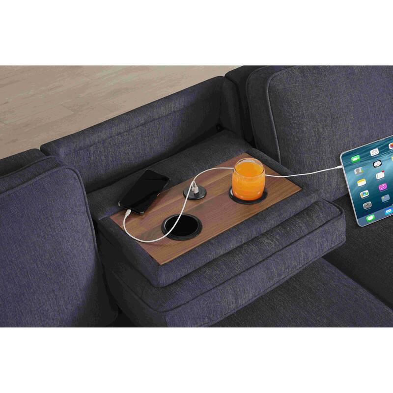 Chenille Reversible Sectional Sofa Convertible Pull Out Couch Bed