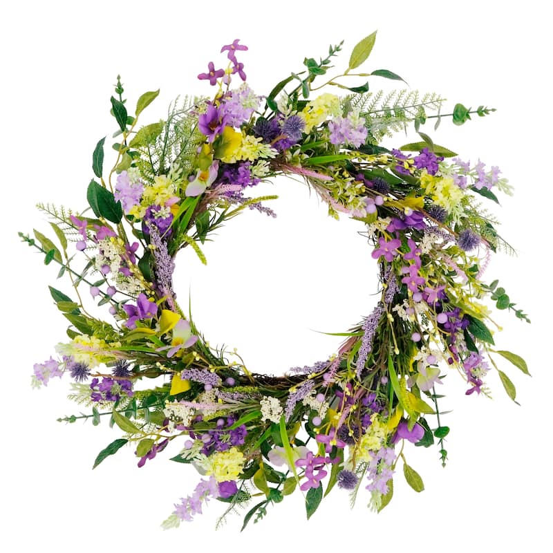 Puleo International 24" Artificial Lavender Floral Spring Door Wreath, Green/Purple