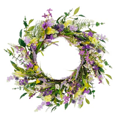 Puleo International 24" Artificial Lavender Floral Spring Door Wreath, Green/Purple